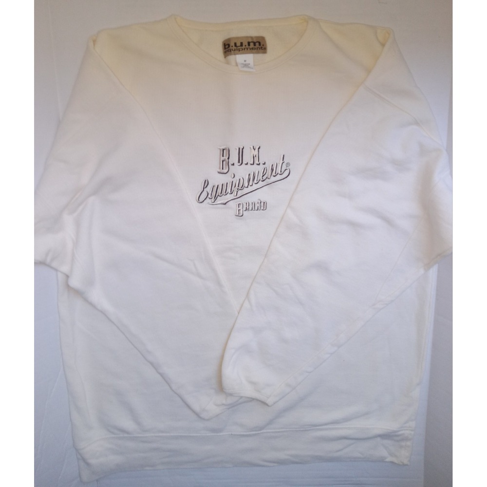 Vintage 90s Embroidered  Cream B.U.M Equipment Sweatshirt M/L ‎ Baggy Boxy